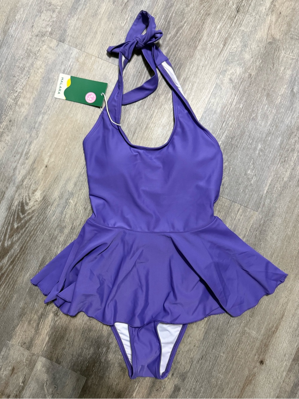 HALARA womens Purple Halter Skirted One-Piece Swimwear